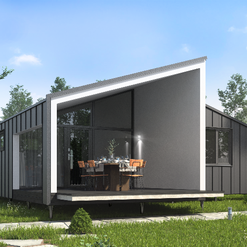 Дом из сип-панелей 57 м² фасад металлопрофиль