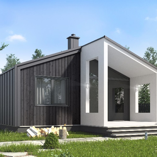 Дом из сип-панелей 36 м² фасад металлопрофиль